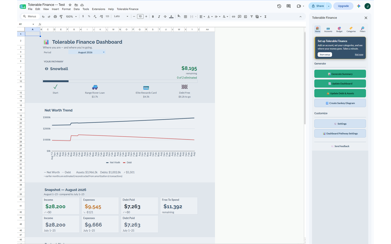 A private spending dashboard built from imported bank transactions in a Google Sheet